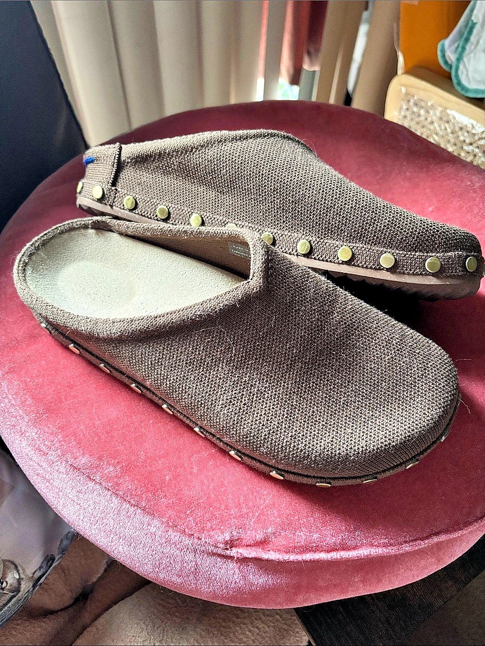 Rothy's The Casual Clog Brown Studded Slides
